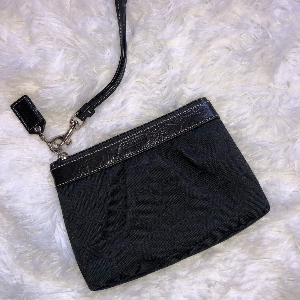 Coach wristlet-Canvas monogram with leather accent